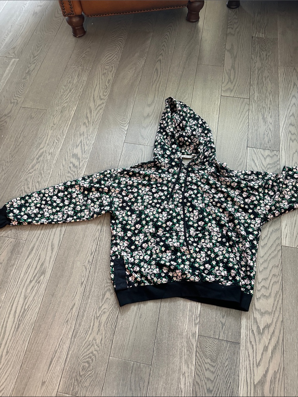 Alice + Olivia Black Floral Hooded Pullover